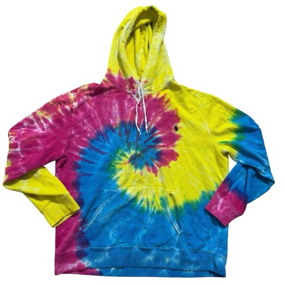 Polo Ralph Lauren Hoodie Men’s Large Spiral Tie Dye Pullover Sweatshirt Colorful - Picture 1 of 6